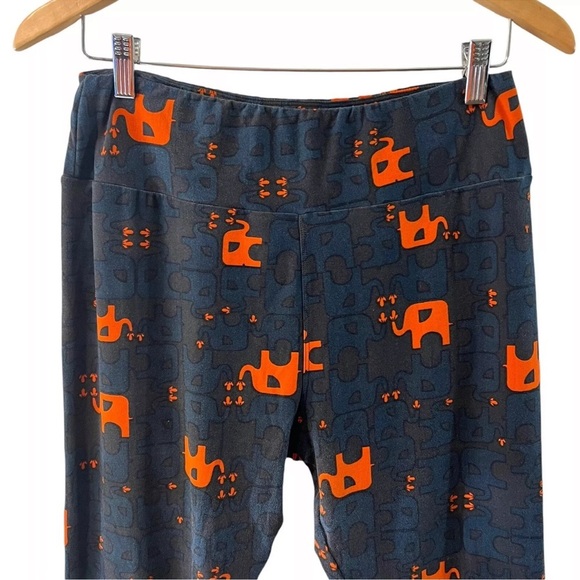 LulaRoe Leggings TC Elephant Pattern Orange Blue Pull On Skinny Comfort Soft - Picture 3 of 6